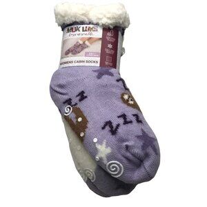 2 Pair Pack Muk Luks Women's Cabin Socks Purple/White Size S/M New